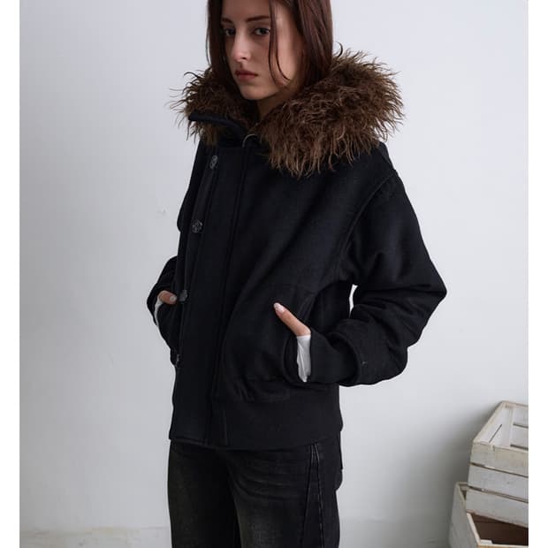 밀로우먼 버튼 울 파카 블랙 s