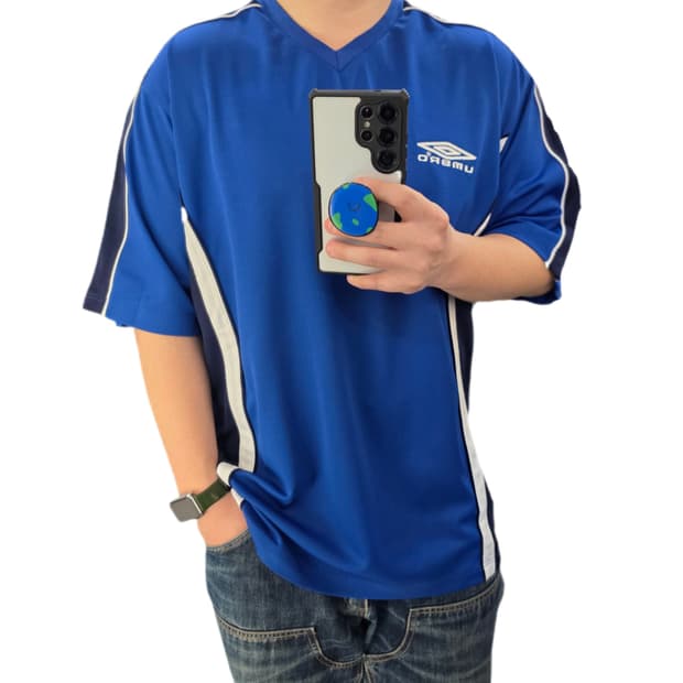 105 엄브로 올드스쿨 반팔 져지 블루