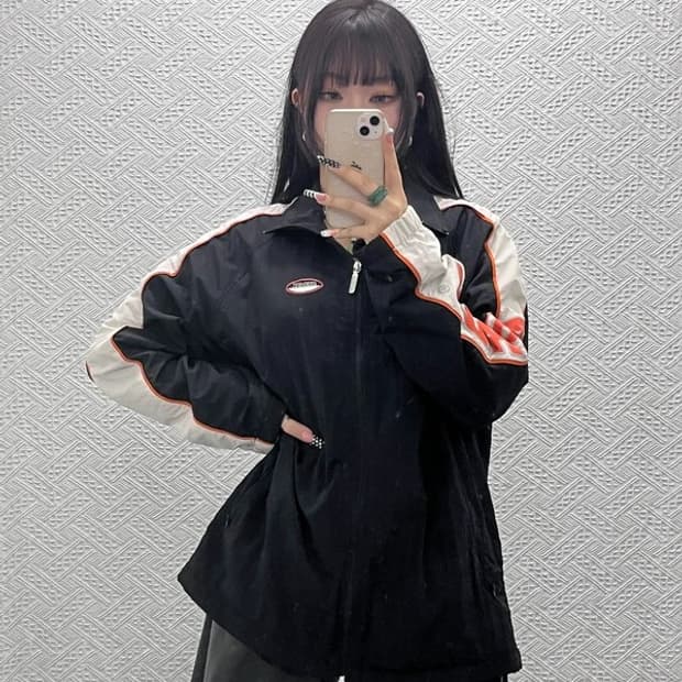 널디 올드스쿨 키치 사이드로고 오렌지 바람막이 자켓 L C10504