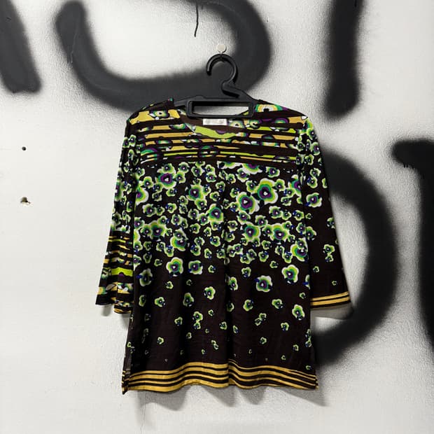 VTG 빈티지 모리하구미 플로럴 패턴 7부 블라우스