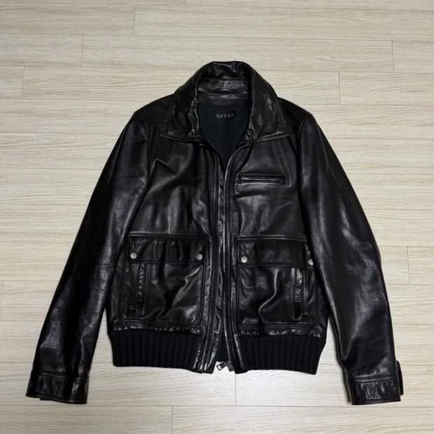 GUCCI 구찌 블랙 램스킨 레더 자켓 50