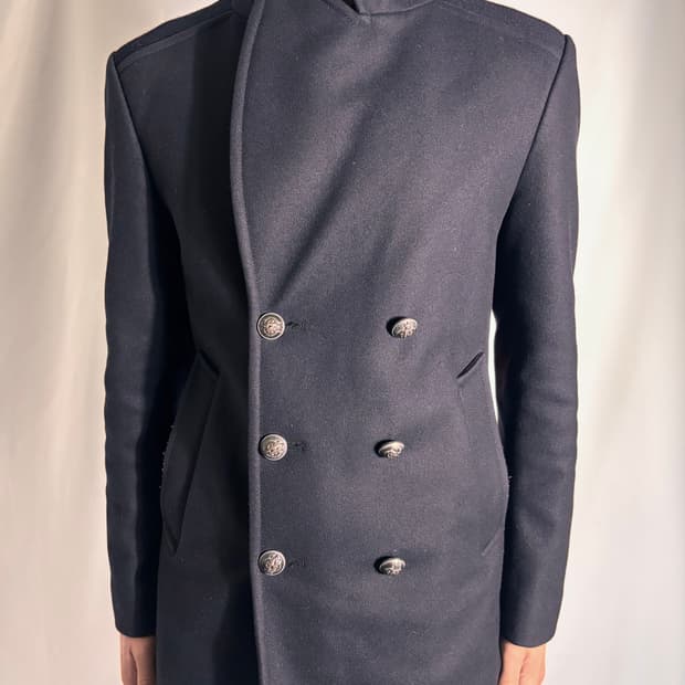 Solid Homme High-Neck Double Coat