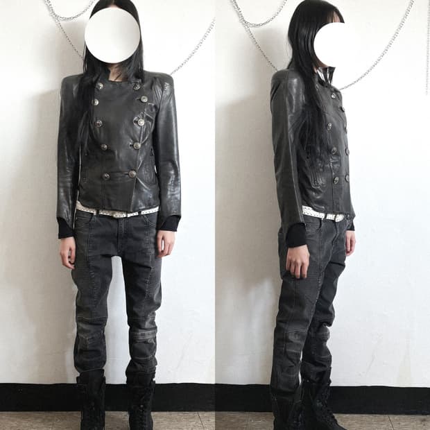 TIME 나폴레옹 실버버튼 크롭컷 램스킨 자켓