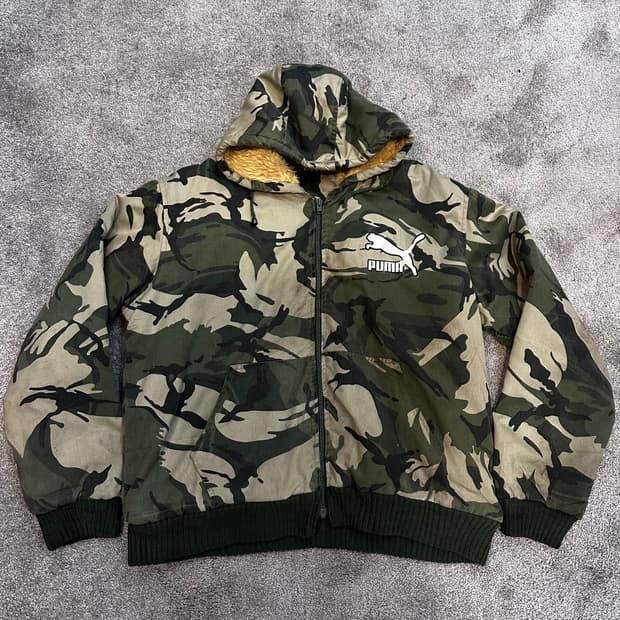 빈티지 푸마 카모플라주 쉐르파 후드집업L