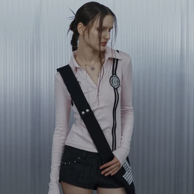 셋업이엑스이 waffen line collar tee baby pink