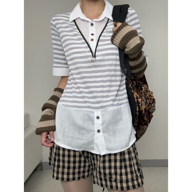 빈티지 키치 레이어드 반팔 셔츠