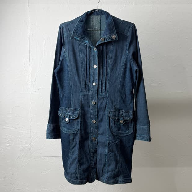 chamoisv 스티치 믹스드 롱 자켓