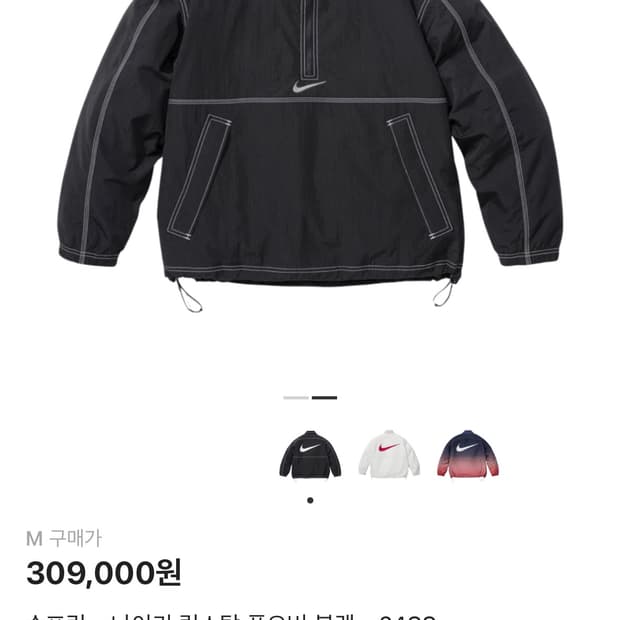 슈프림x나이키 립스탑 풀오버 블랙