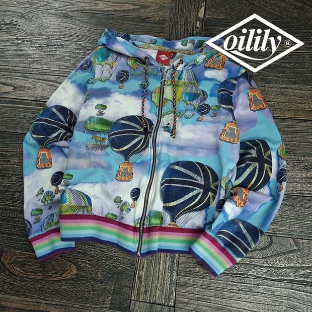 [오일리] 그래픽 패턴 루즈핏 후드 집업 P01592