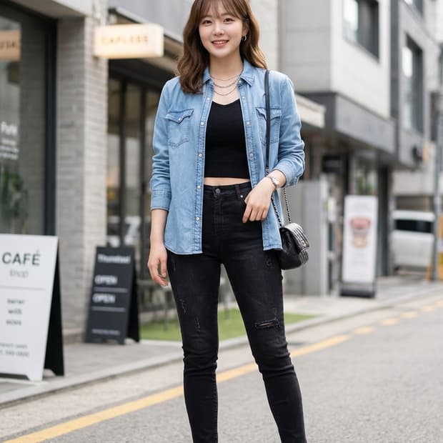 타미힐피거 데님 화이트 스냅 청남방