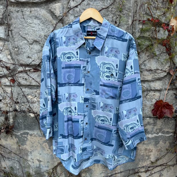 일본 빈티지 실크 100 에스닉 패턴 셔츠 3L