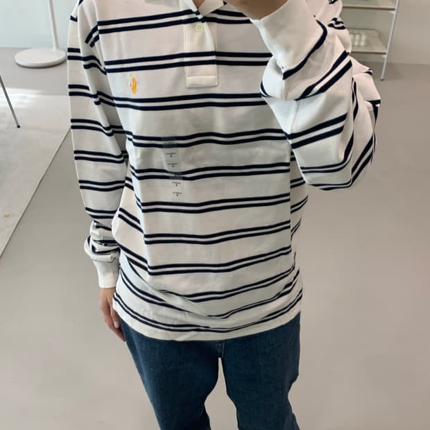 폴로 랄프로렌 스트라이프 긴팔 카라티 화이트 S,M,L