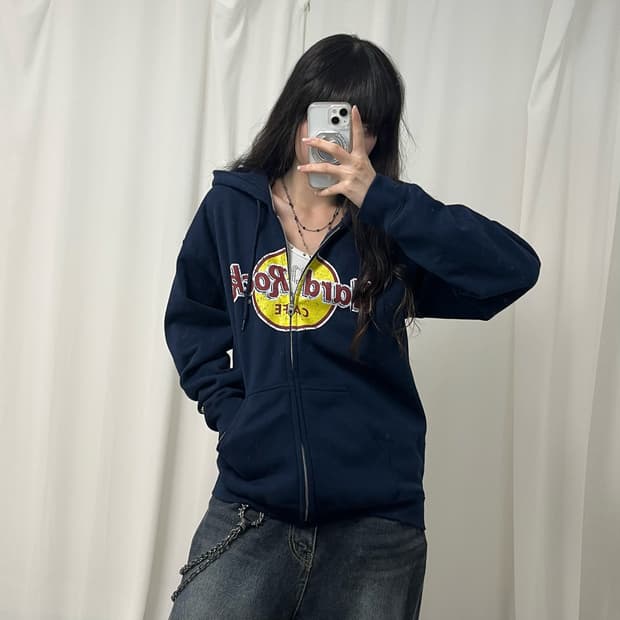 Hard Rock Cafe navy hood zip-up
