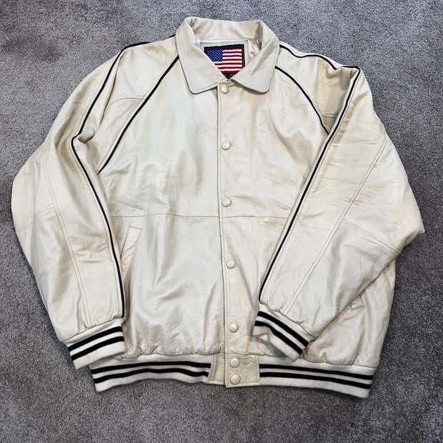 U.S.A 빈티지 크림 양가죽 봄버 항공점퍼2XL