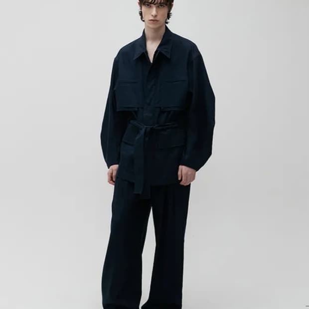 쿠어 COOR 린넨 오버사이즈 벨티드 자켓 네이비_M