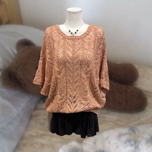 빈티지 코랄 인디핑크 모리 루즈핏 가오리 니트