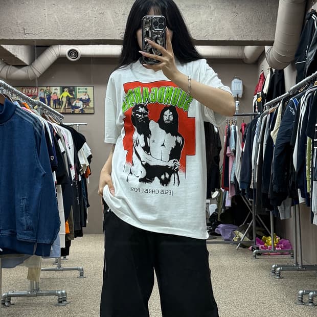 빈티지 Jesus Christ Pose 그래픽 반팔 티셔츠 S92