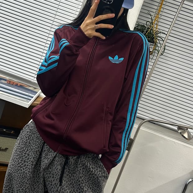 아디다스 민트 버건디 트랙탑 저지 M