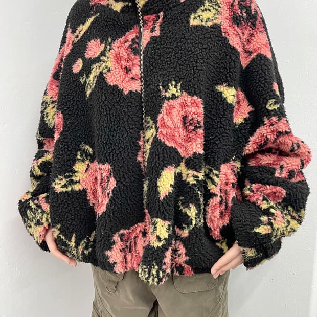 플로럴 부클 플리스 자켓 