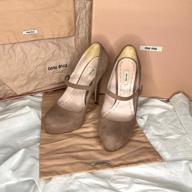 미우미우 스웨이드 메리제인 플랫폼 스틸레토 힐