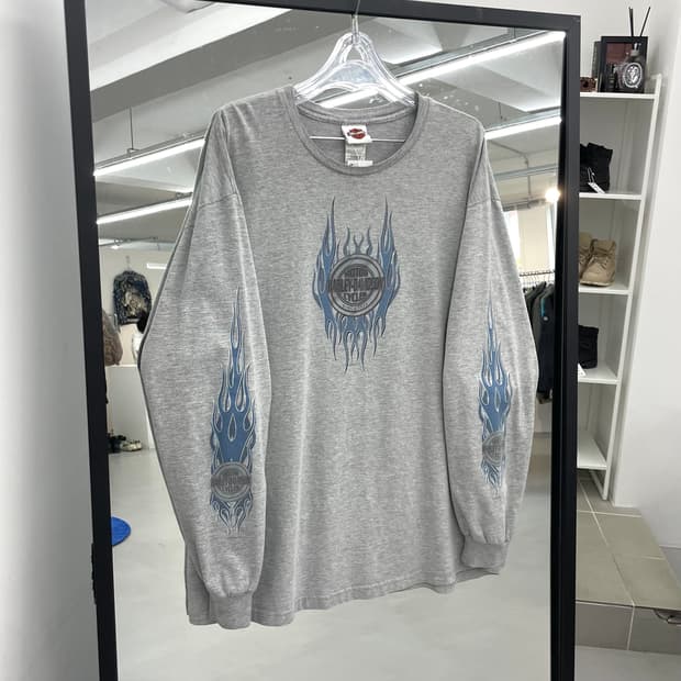 할리데이비슨 00s 블루 플레임 불꽃 롱슬리브