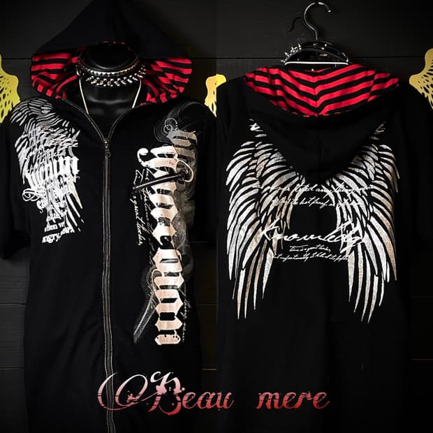 BEAU MERE 뷰마레 펑크 스트라이프 줄무늬 날개 레터링 후드집업