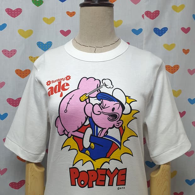 90s 싱글스티치 무봉제 뽀빠이 캐릭터 그래픽 프린팅 프린트 반팔티셔츠