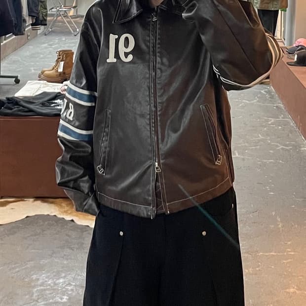 베드블러드 91 레더 브라운 바시티 자켓1663