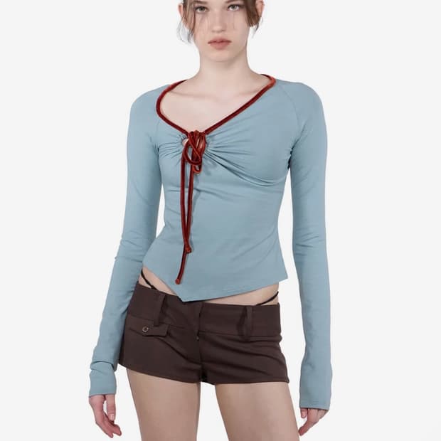 Zen Velvet Trimming Top Dusty Blue