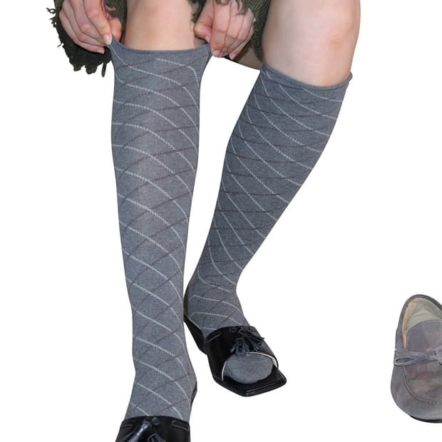 [F]퍼버즈 25fw 체크 니삭스 양말/그레이