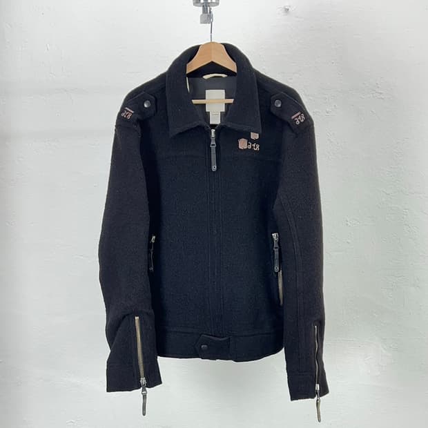 디젤 블랙 기믹 지퍼 울 블루종 자켓