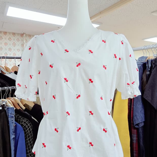[S] 플라스틱아일랜드 체리 자수 블라우스
