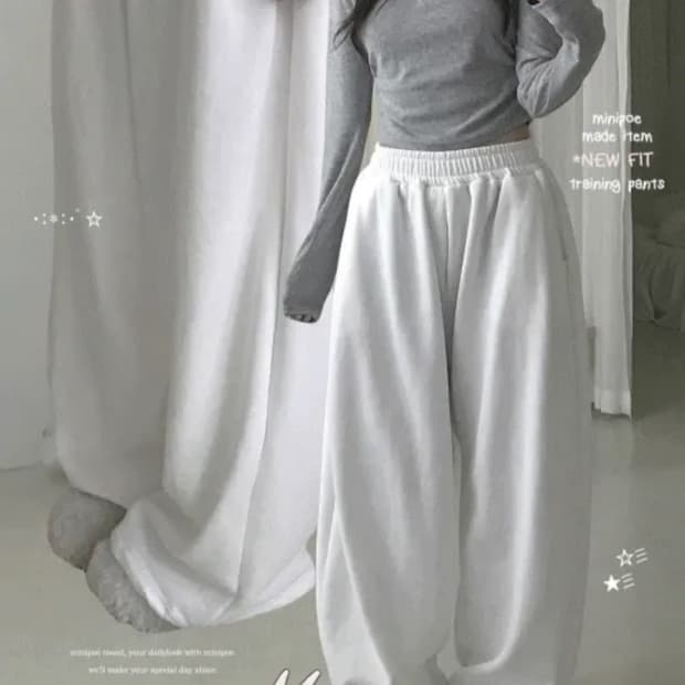미니포에[MADE] 핀턱 와이드 기모 트레이닝 팬츠
