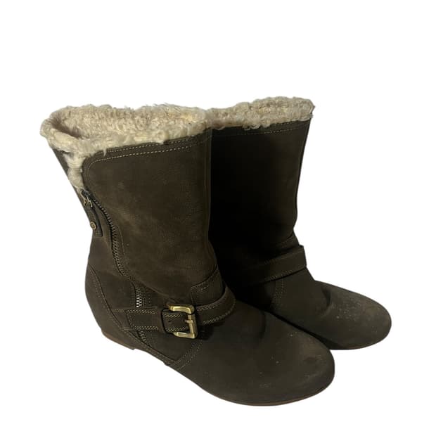 Vintage 브라운 퍼 라이닝 미들부츠  240