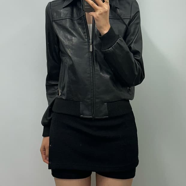 빈티지 카우레더 블랙 블루종 가죽 자켓