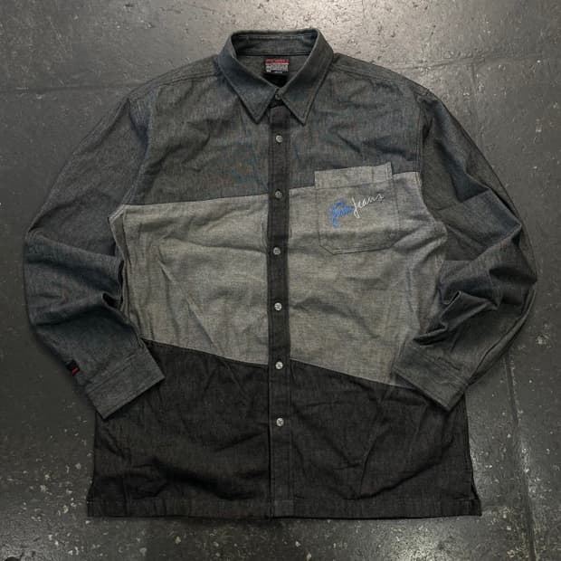 100 후부 올드스쿨 데님셔츠 