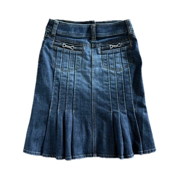 체인 포인트 미디 데님스커트