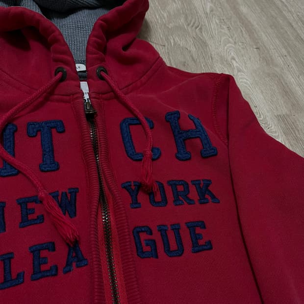 아베크롬비 레드 FITCH 로고 후드 집업 M/95