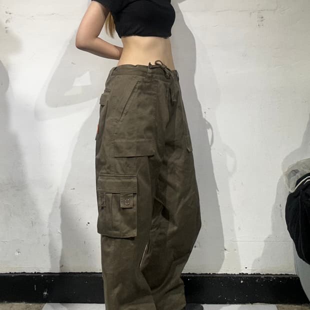 빈티지 Lacr 올리브 카키 와이드 멀티 포켓 팬츠 XL