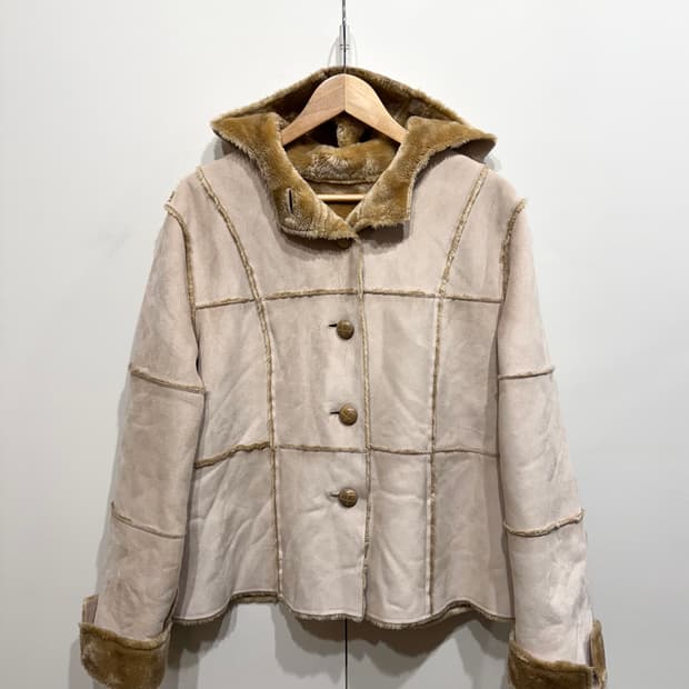 일본 빈티지 후드 무스탕