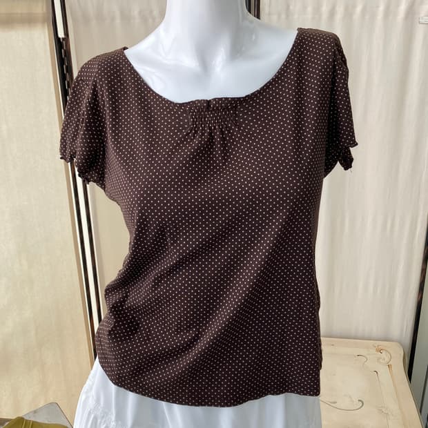 초코브라운 땡땡이 셔링 블라우스 1297 모리걸 일본빈티지