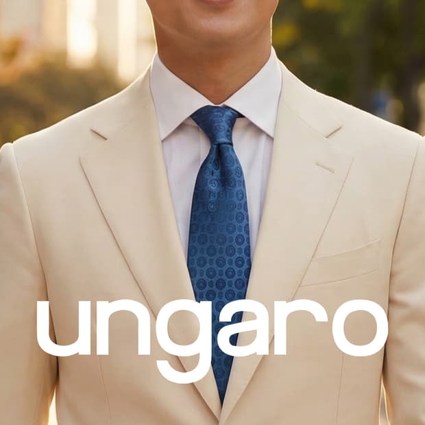 웅가로 실크 블루 로고 패턴 넥타이 8.5cm A+등급 K2364
