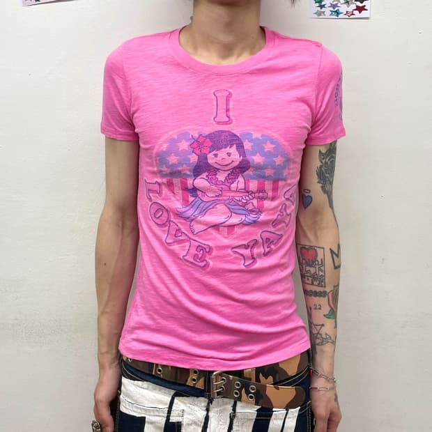 I Love U.S. Flag Hawaii pink t-shirt