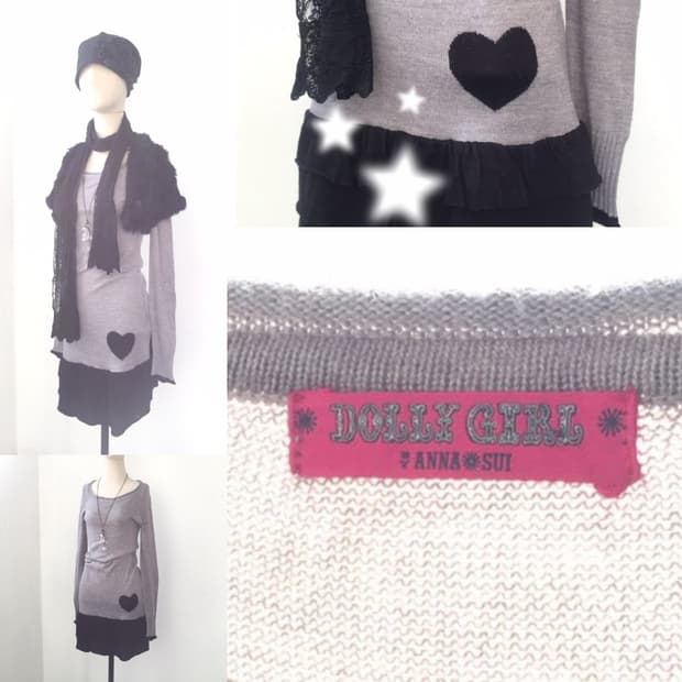 안나수이 돌리걸 하트프릴 무채색 니트 볼레로세트