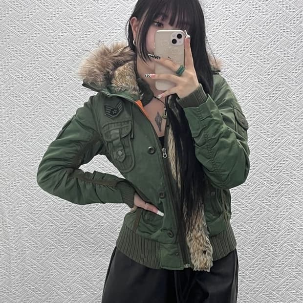 아비렉스 Y2K 레트로 펑크 말차카키 항공점퍼 자켓 M C10411