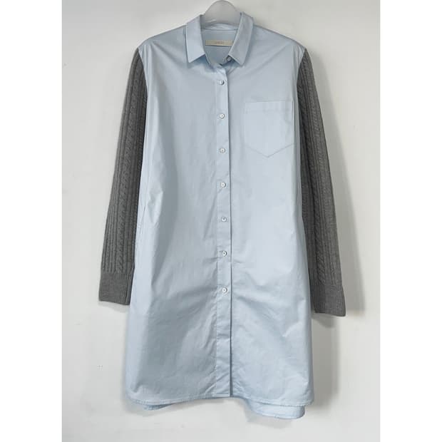 르베이지 니트 블록 셔츠 드레스