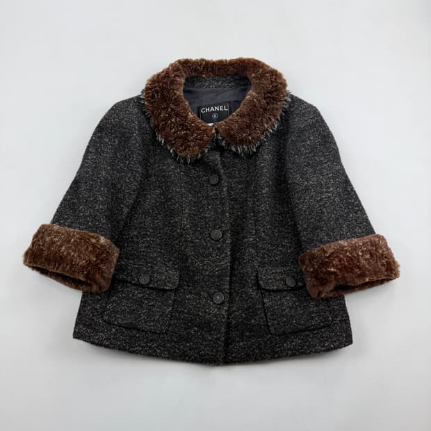 샤넬 05A 래빗퍼 트위드 자켓 42