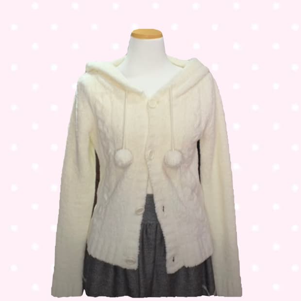 리즈리사 폼폼이 화이트 후드가디건 히메갸루 진리stc라떼히메카지핑세