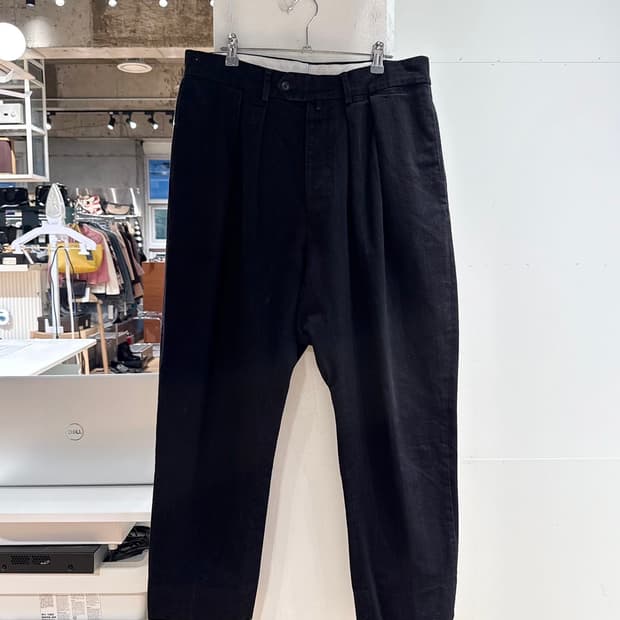 니트 블랙 핀턱 코튼 팬츠 