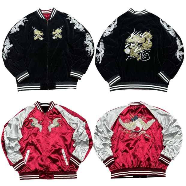 ✨ (바배) 재패니즈 리버시블 용 자수 오리엔탈 벨벳 스카쟌 